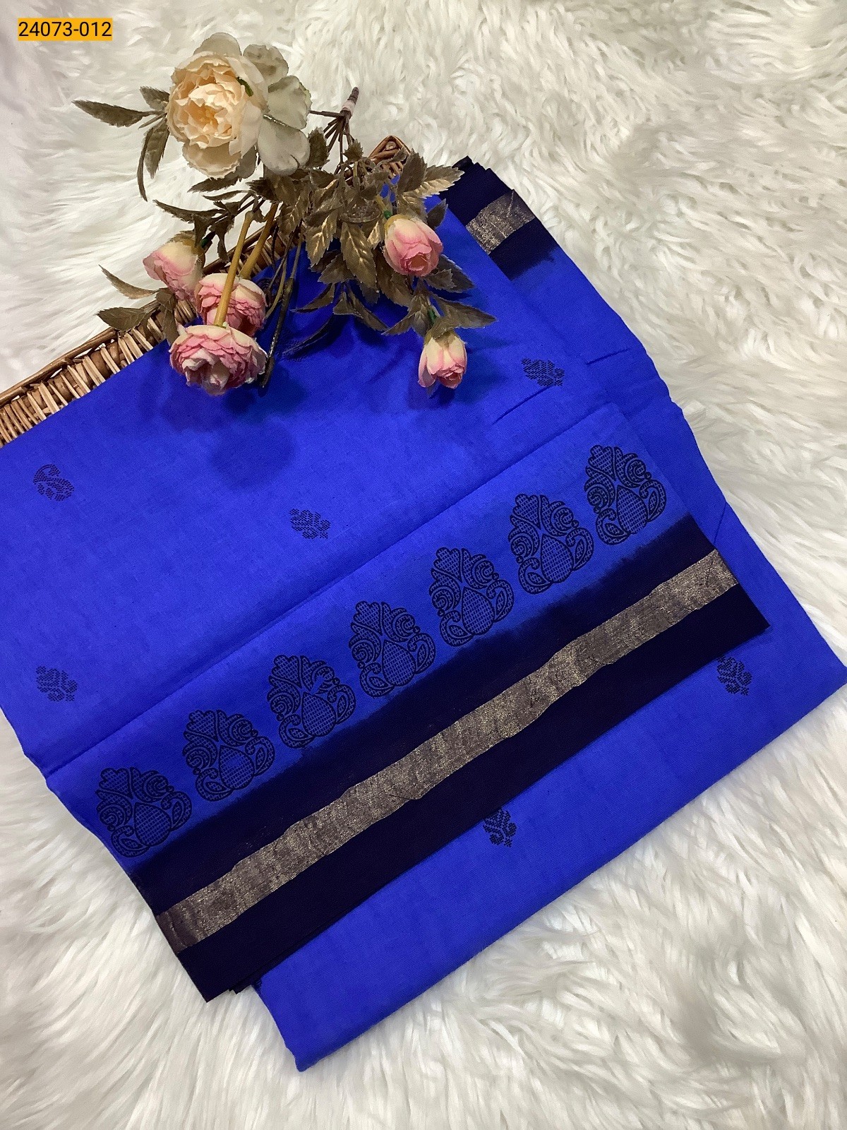 Blue Sungudi Cotton Printed Saree