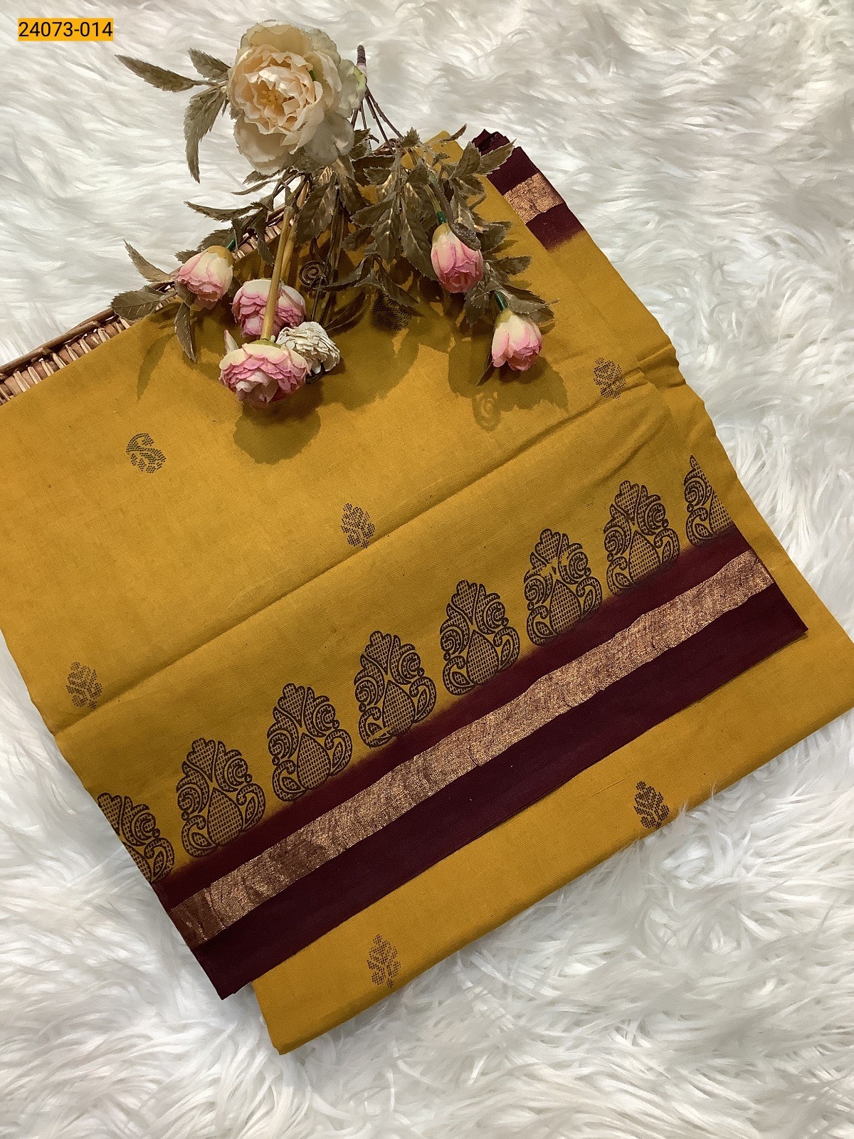 Yellow Sungudi Cotton Printed Saree