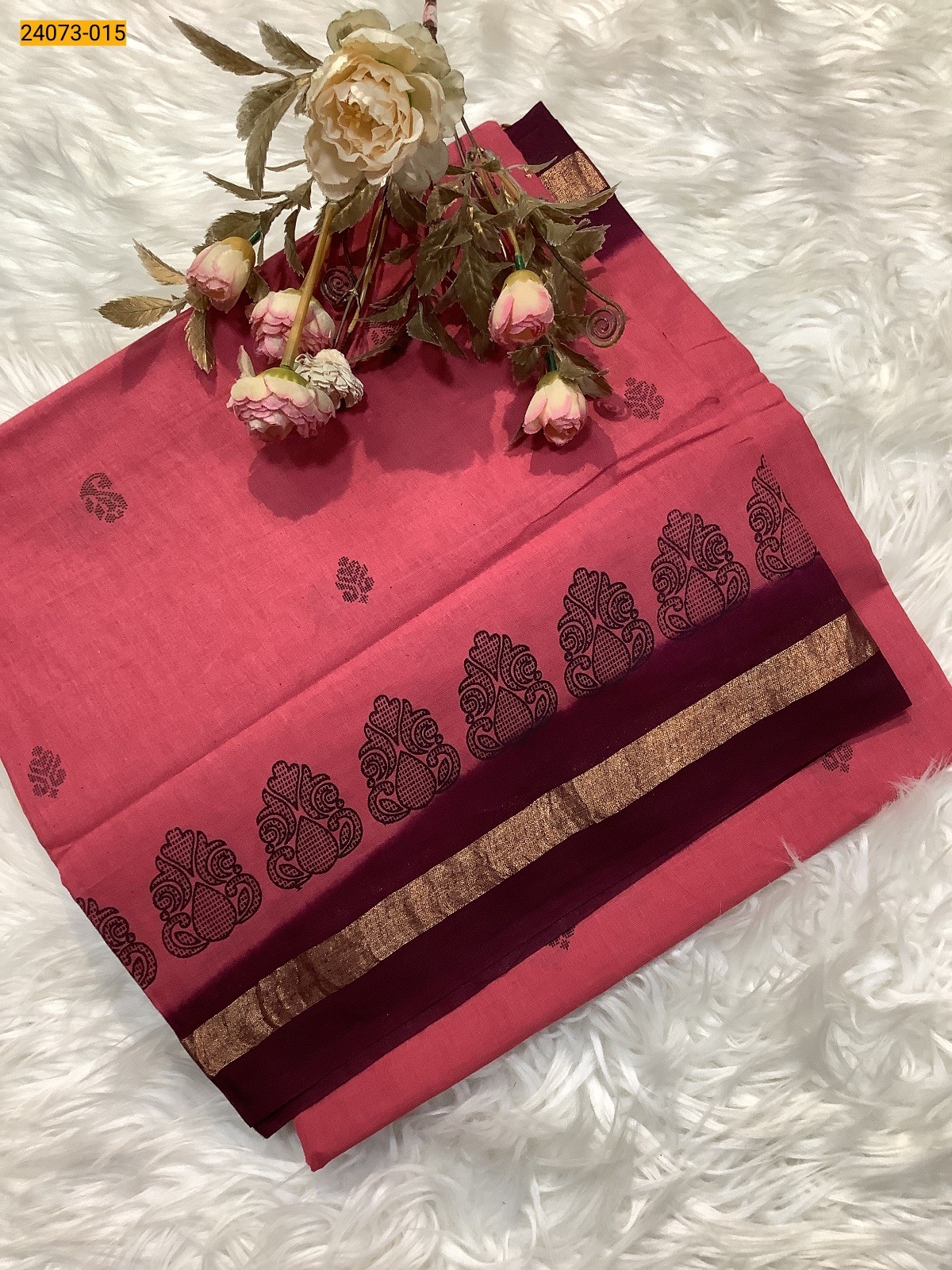 Pink Sungudi Cotton Printed Saree