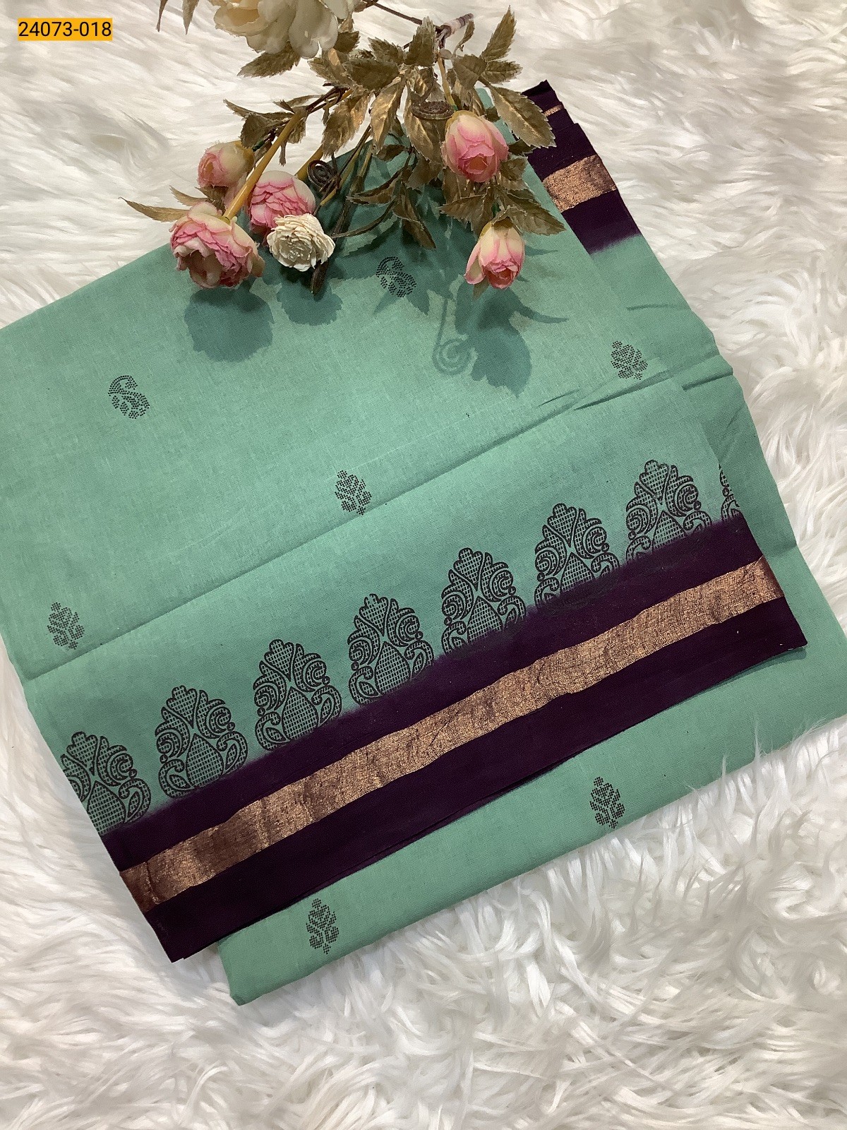 Green Sungudi Cotton Printed Saree