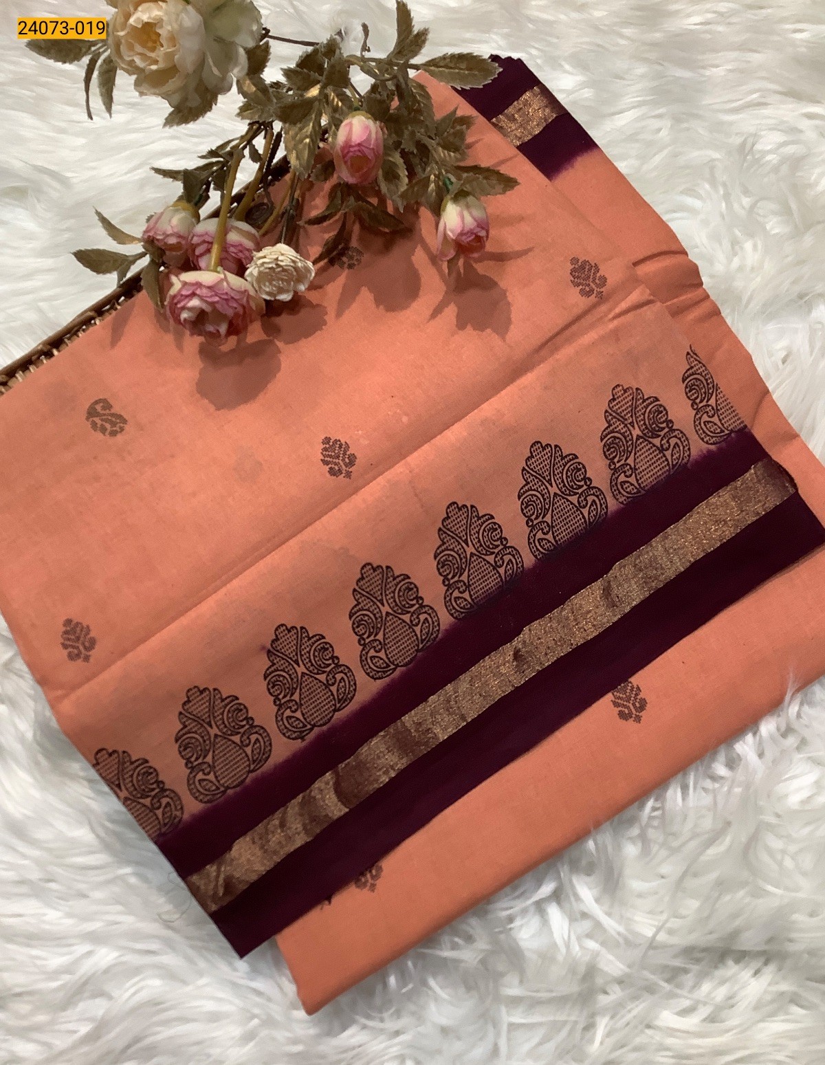 Orange Sungudi Cotton Printed Saree