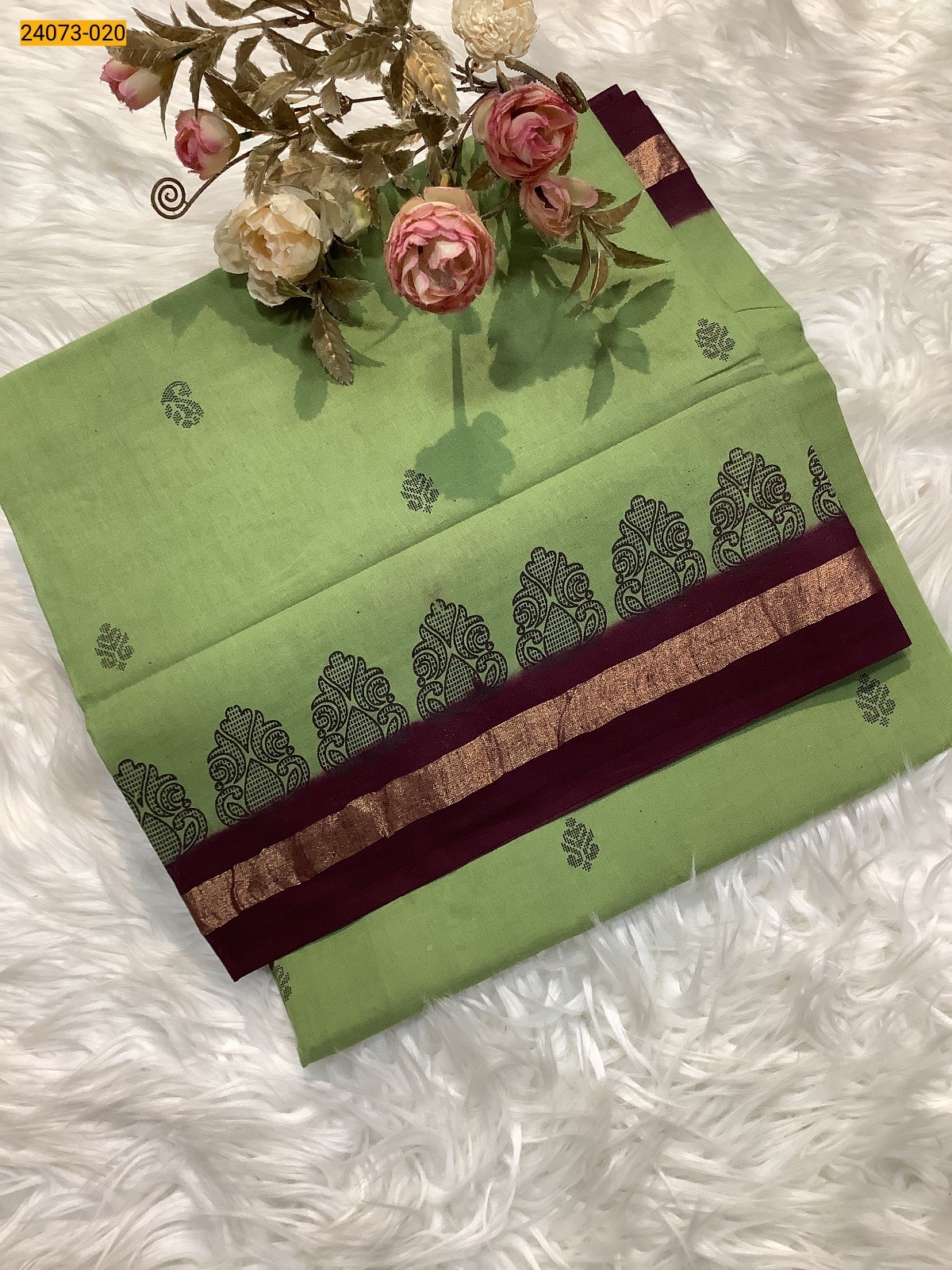 Green Sungudi Cotton Printed Saree