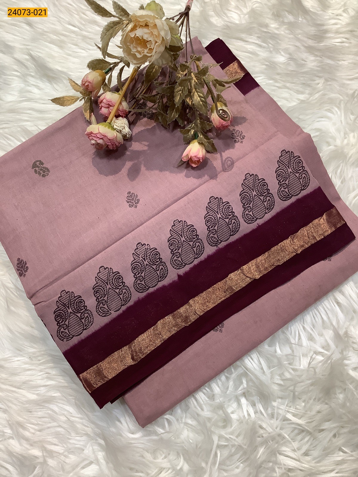 Brown Sungudi Cotton Printed Saree