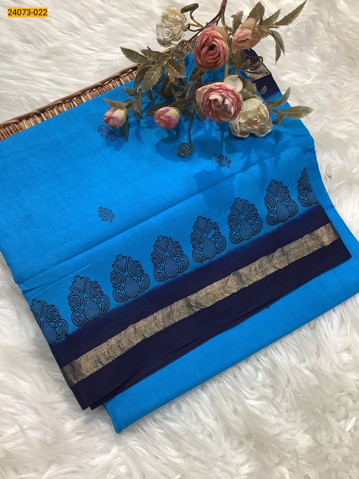 Blue Sungudi Cotton Printed Saree