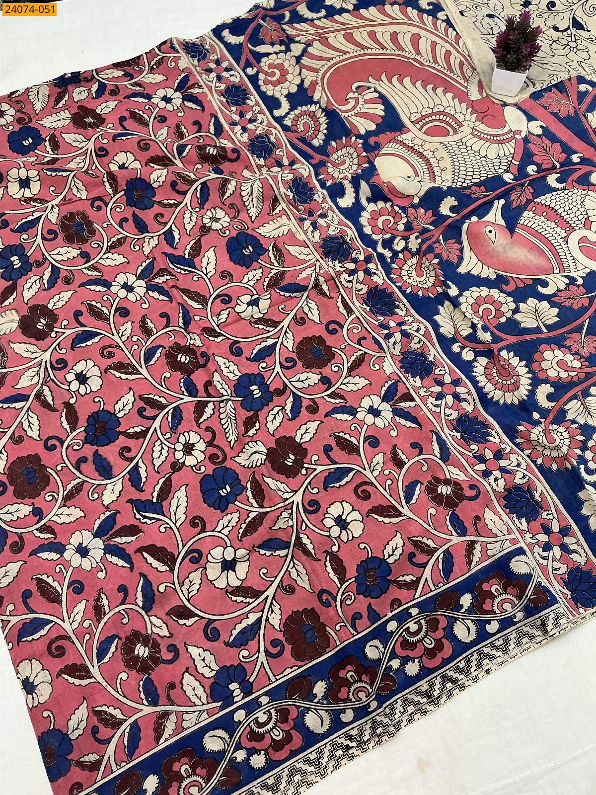 Light Pink Kalamkari Printed Cotton Saree