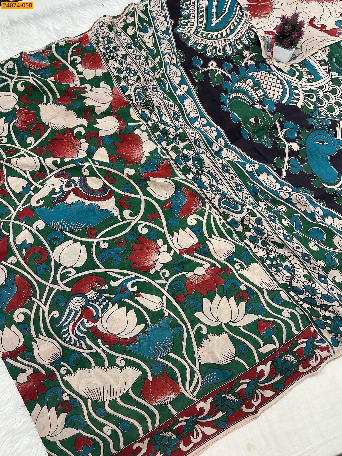 Multi color Kalamkari Printed Cotton Saree