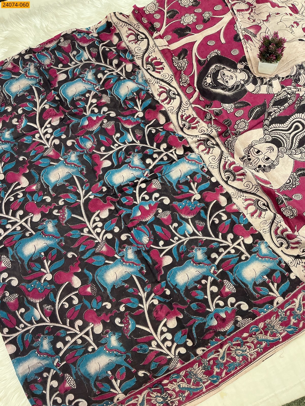 Multi Color Kalamkari Printed Cotton Saree