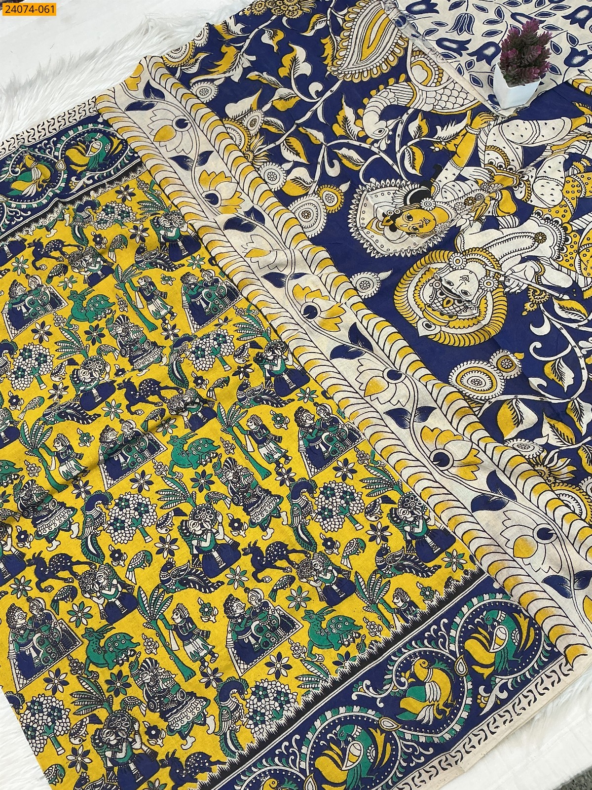 Yelliow Kalamkari Printed Cotton Saree