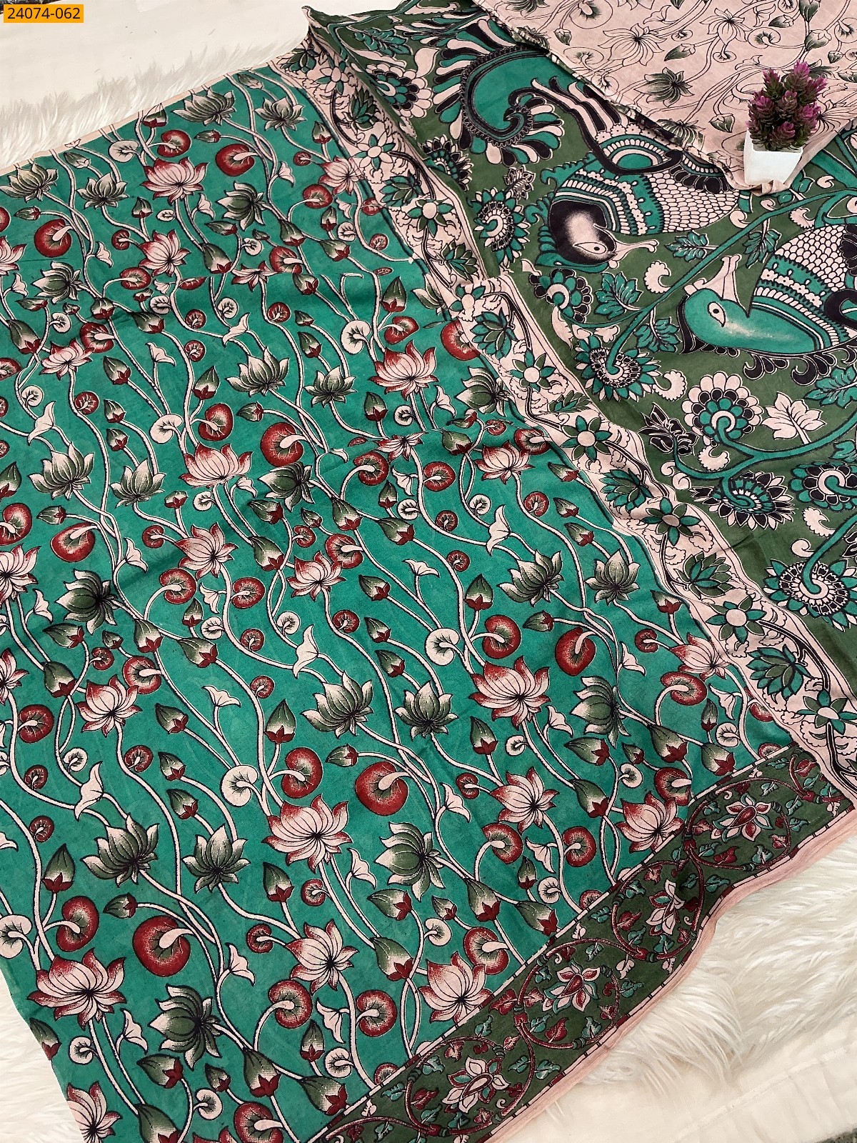 Green Kalamkari Printed Cotton Saree