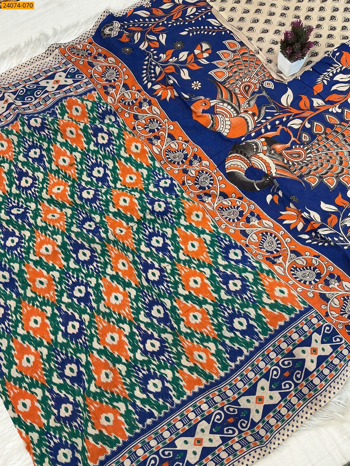 Multi Color Kalamkari Printed Cotton Saree