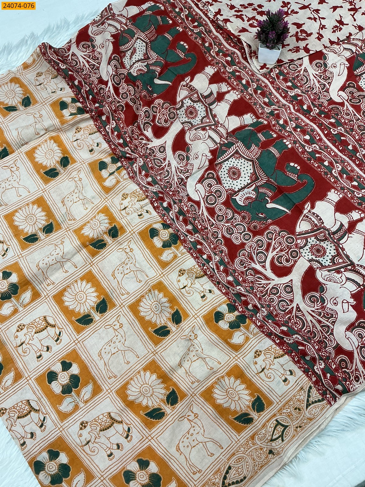 Multi Color Kalamkari Printed Cotton Saree