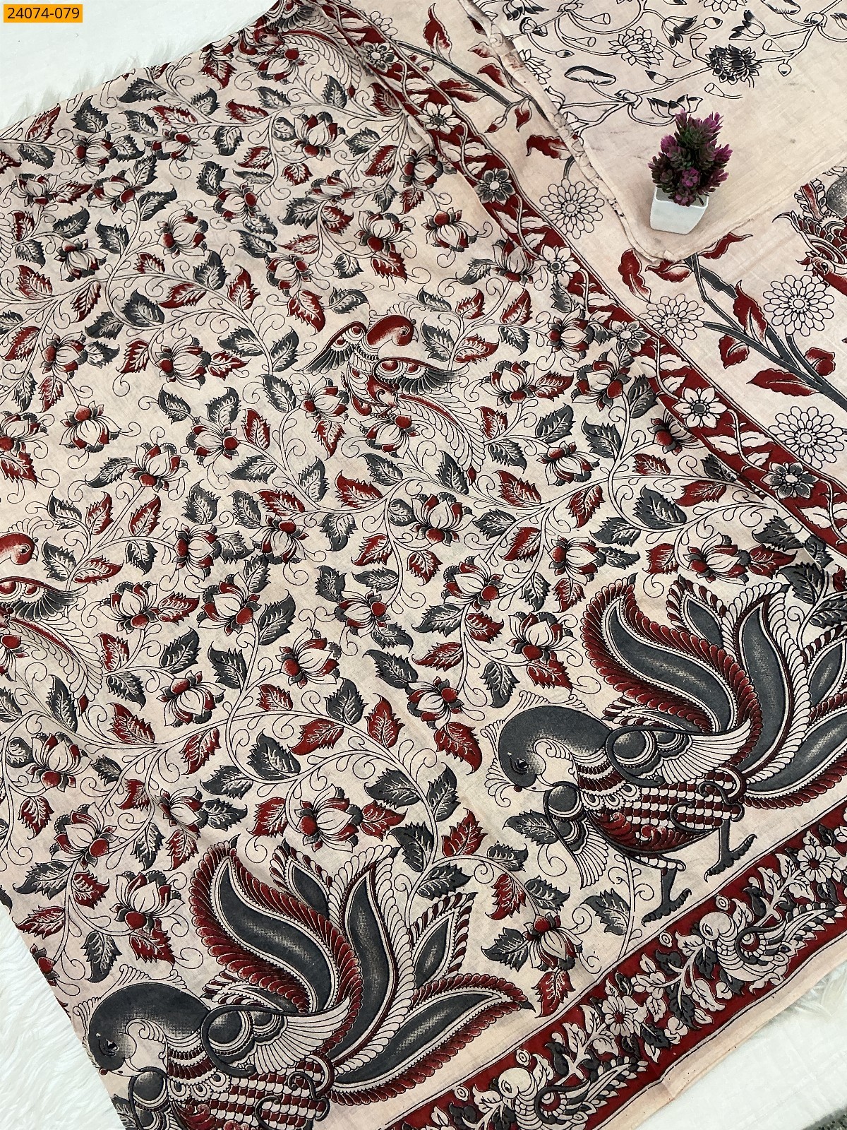 Multi color Kalamkari Printed Cotton Saree