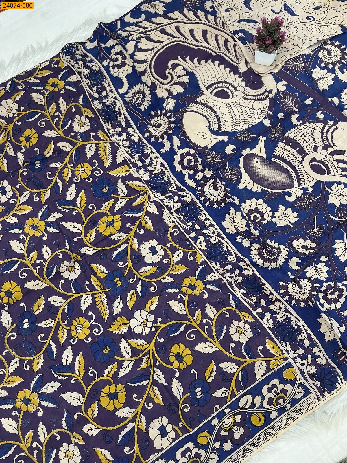 Purple Kalamkari Printed Cotton Saree