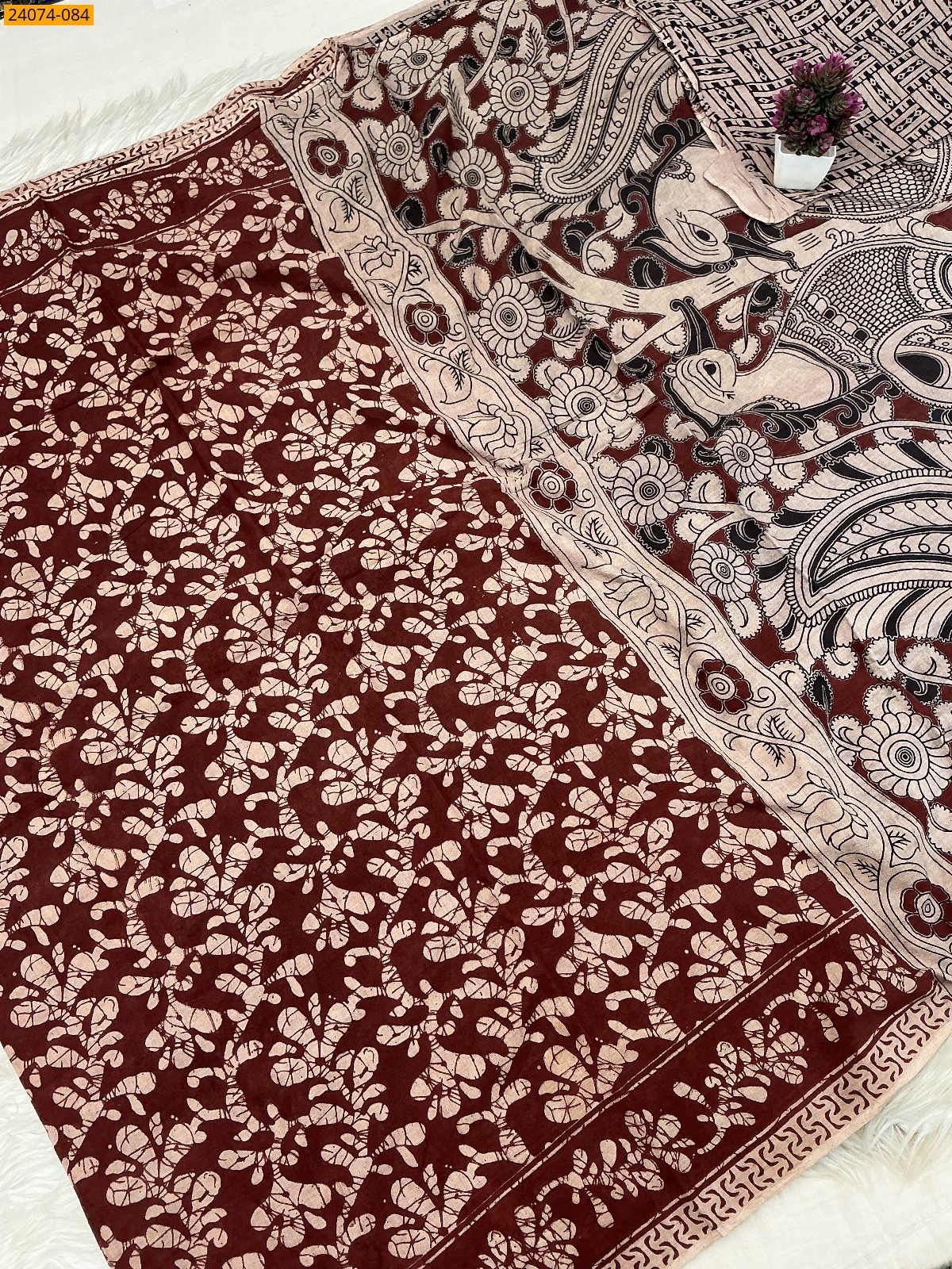 Maroon Kalamkari Printed Cotton Saree