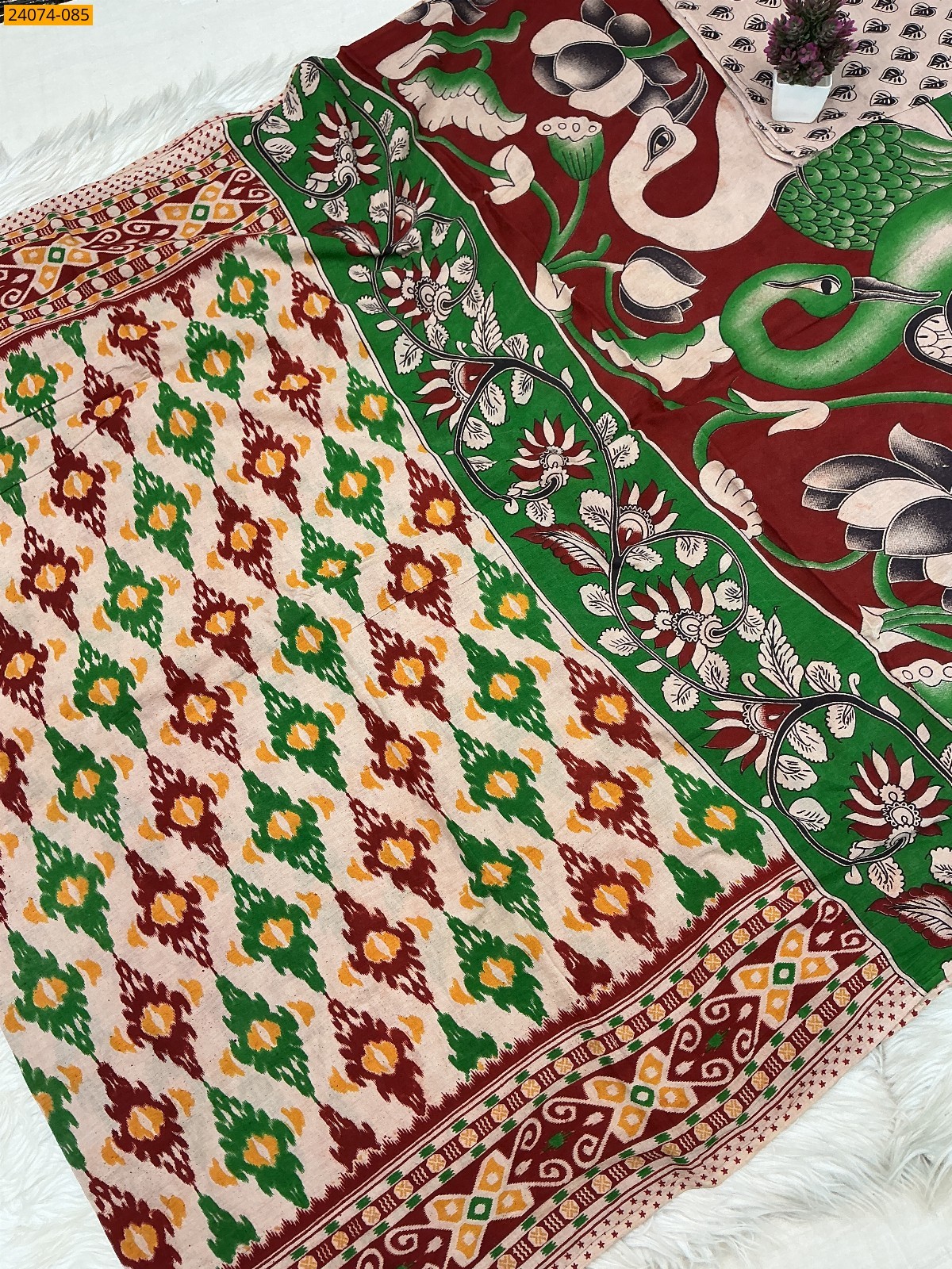 Multi Color Kalamkari Printed Cotton Saree