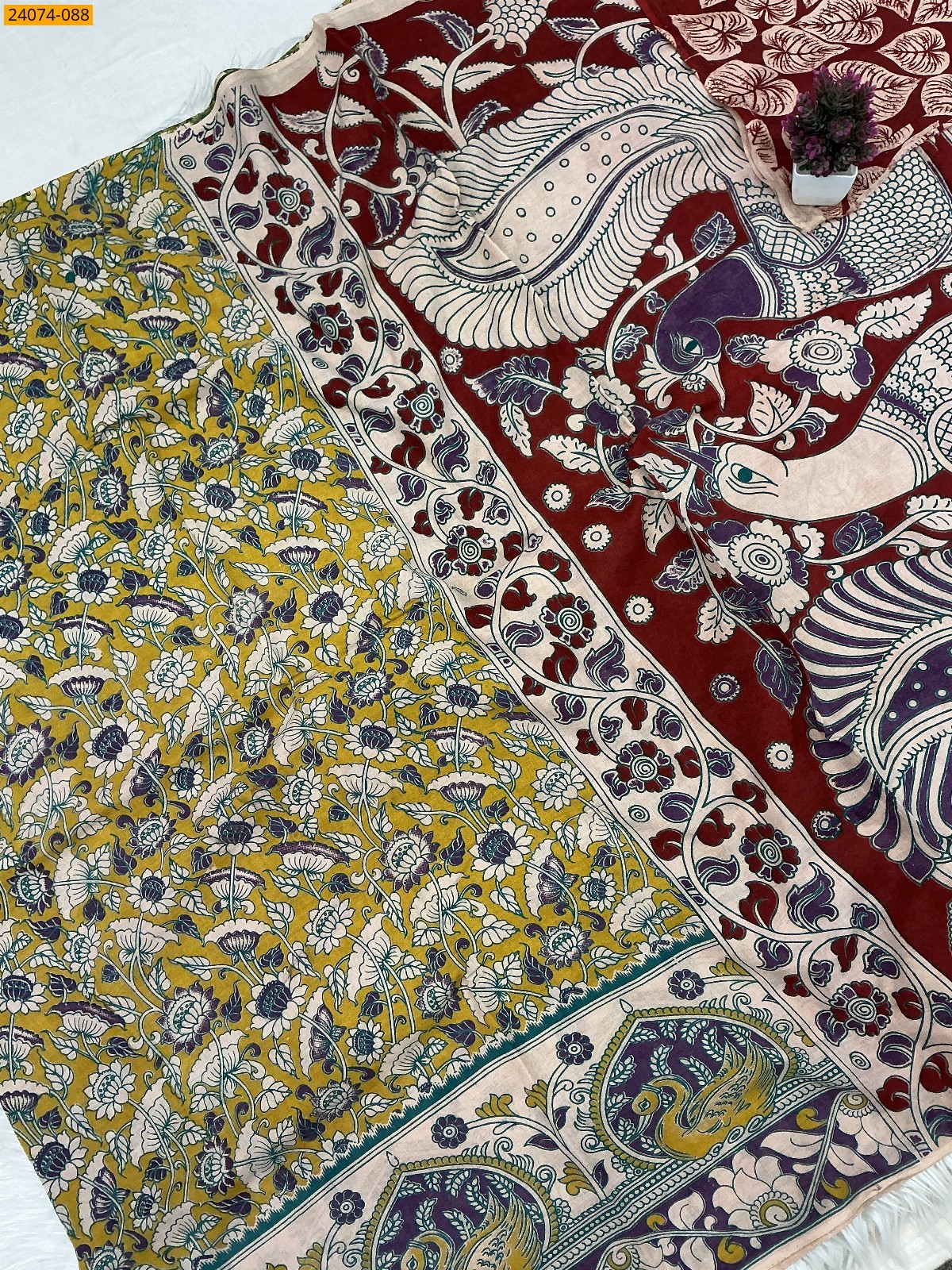 MUlti Color Kalamkari Printed Cotton Saree