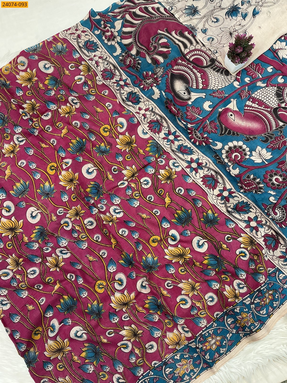 Pastel Pink Kalamkari Printed Cotton Saree