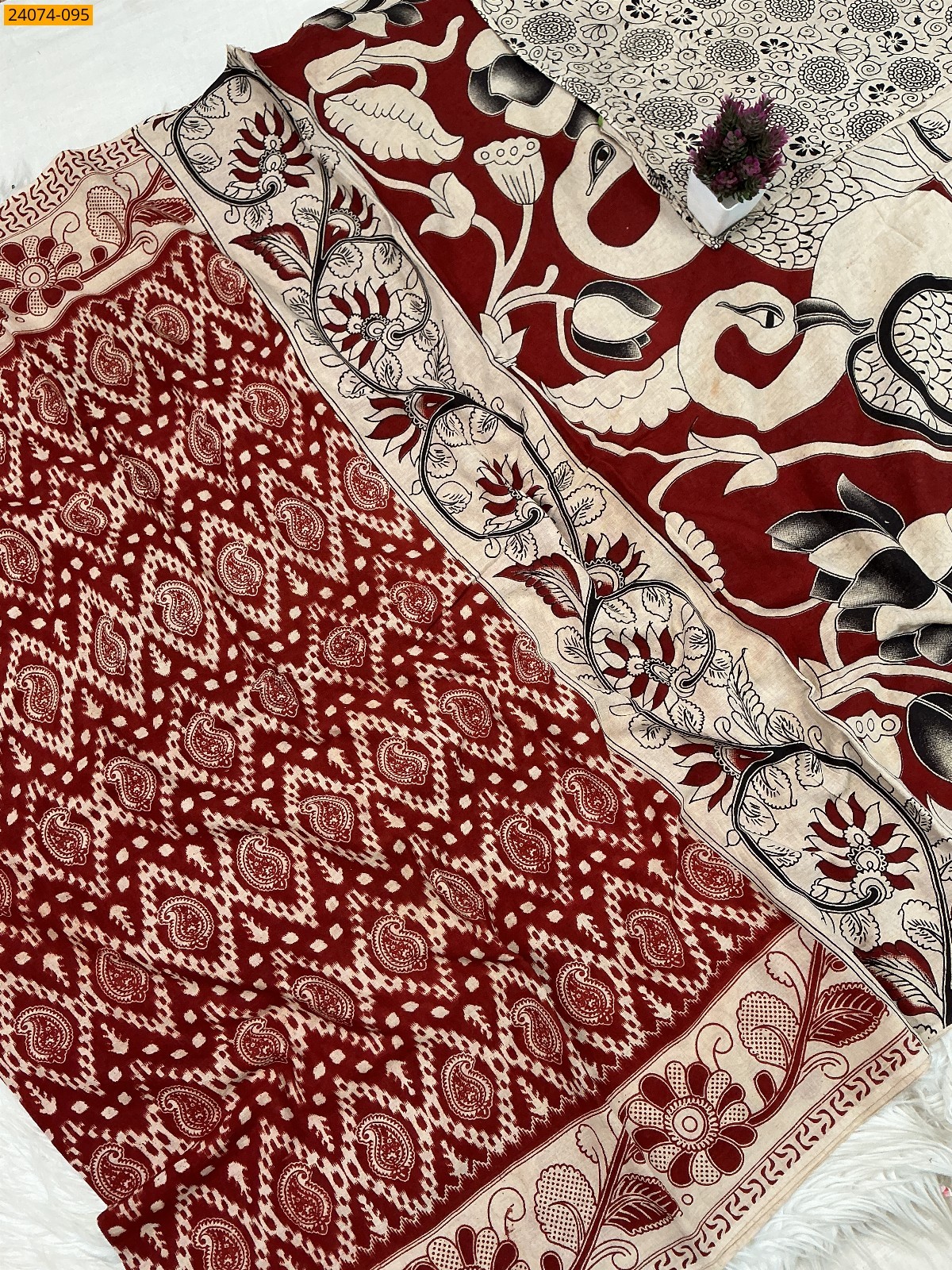 Maroon Kalamkari Printed Cotton Saree