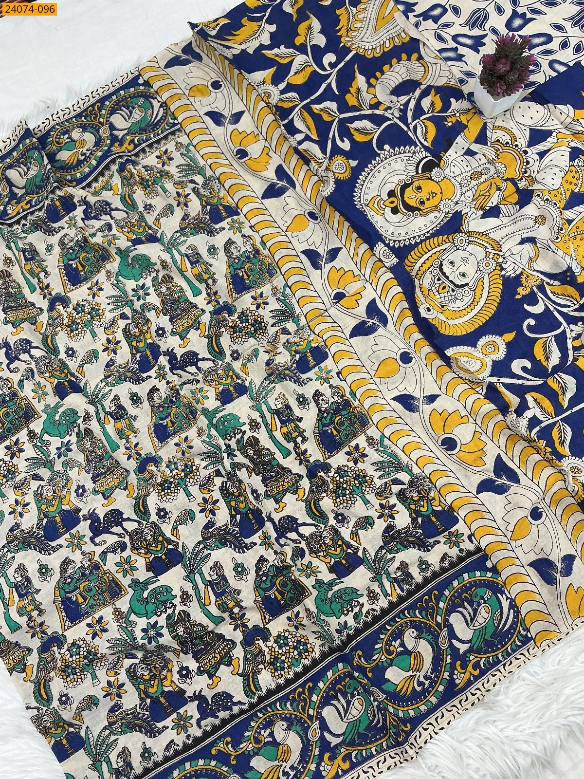 Multi color Kalamkari Printed Cotton Saree