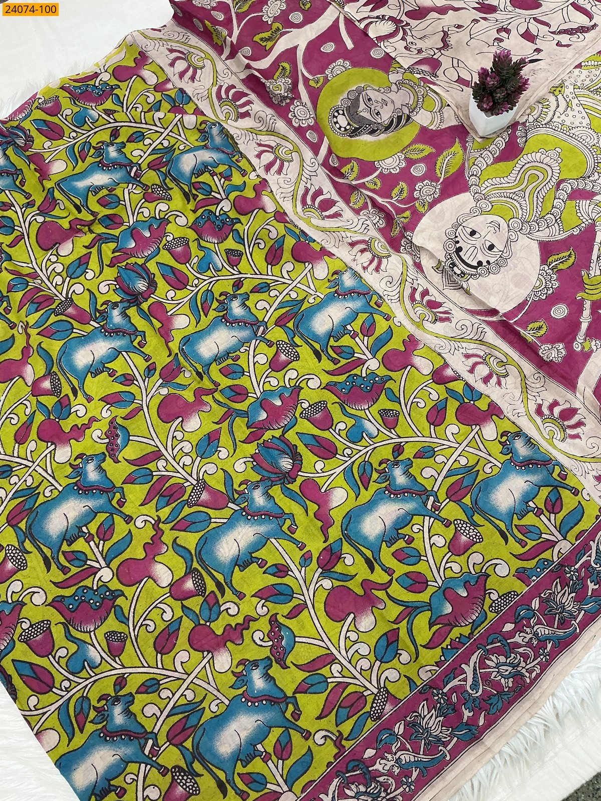 Multi Color Kalamkari Printed Cotton Saree