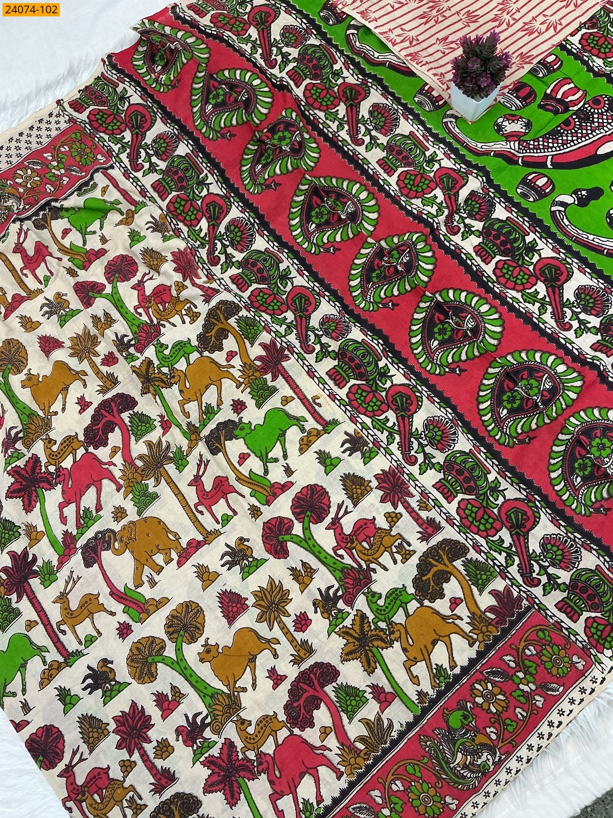 Multi color Kalamkari Printed Cotton Saree