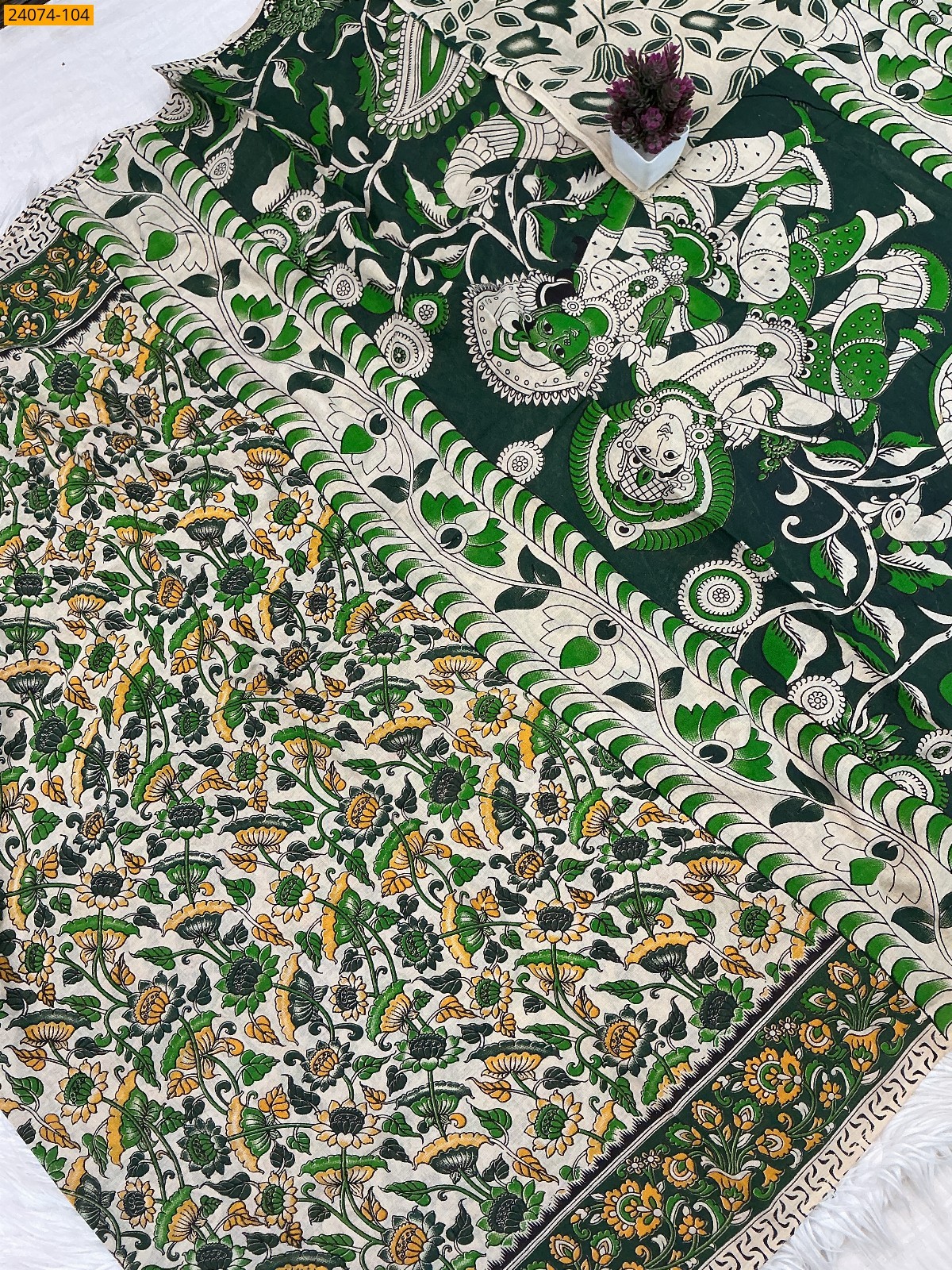 Green Kalamkari Printed Cotton Saree