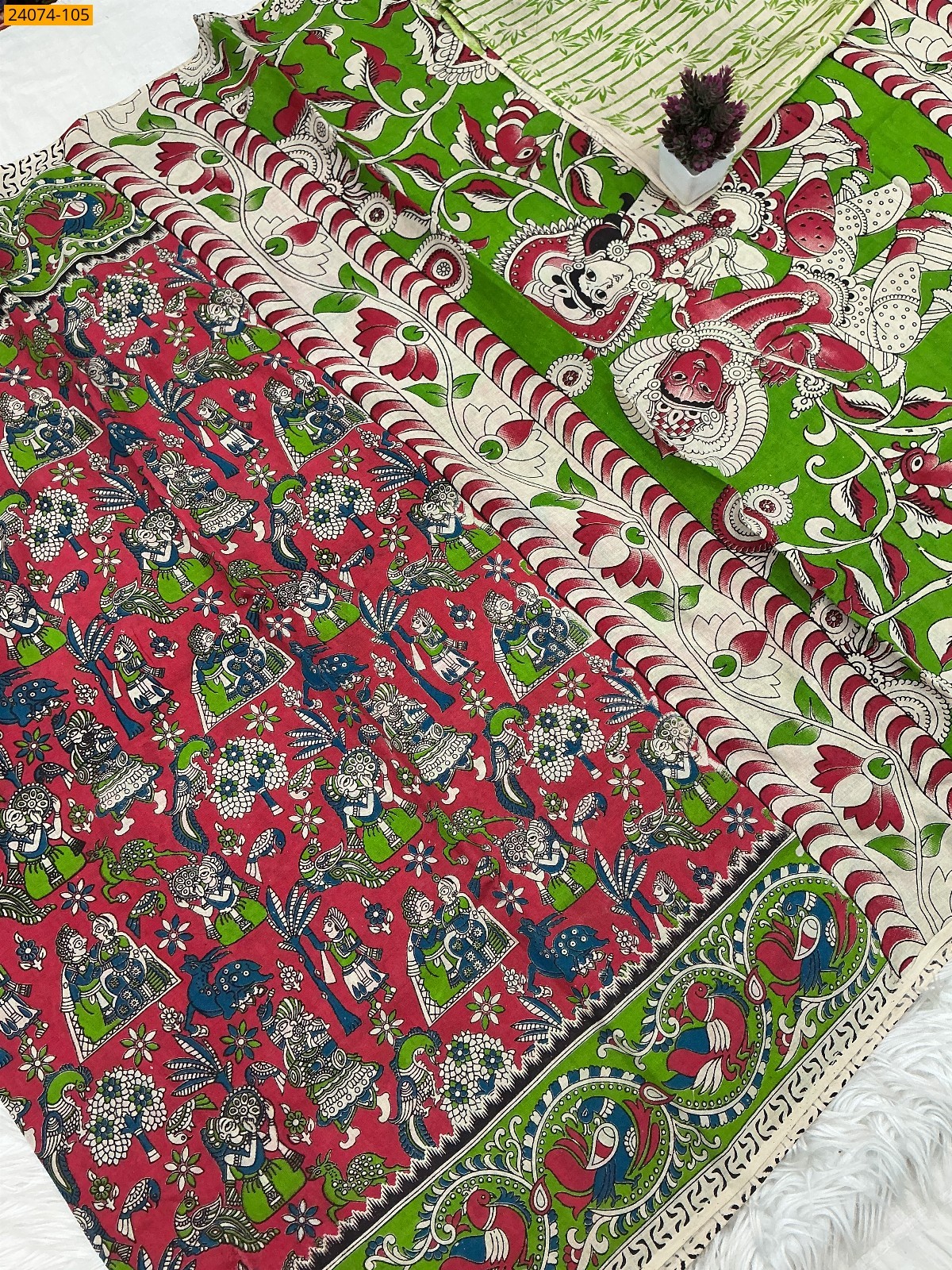 Multi color Kalamkari Printed Cotton Saree