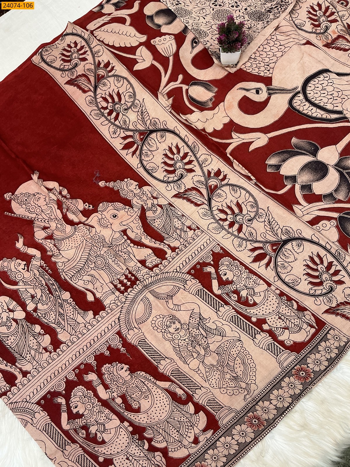 Maroon Kalamkari Printed Cotton Saree