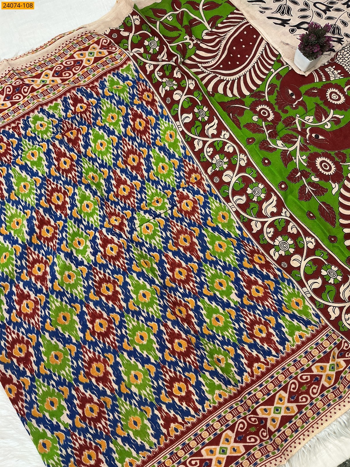 Multi Color Kalamkari Printed Cotton Saree