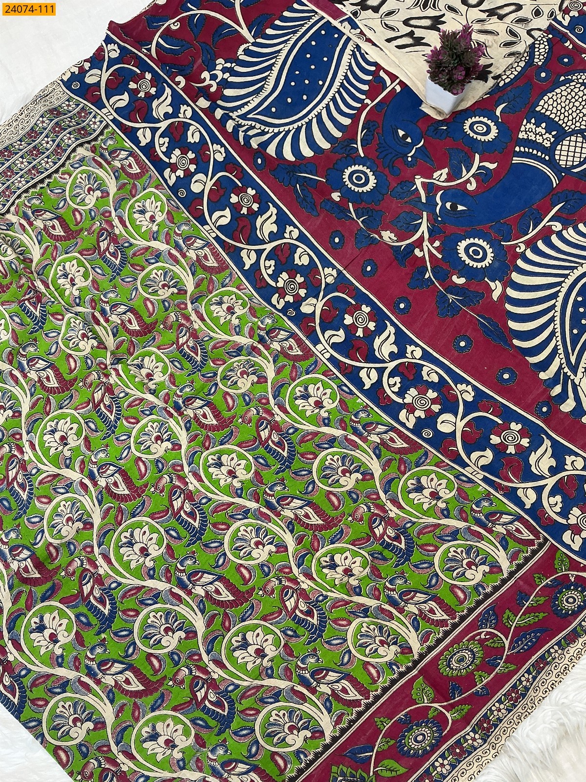 Multi Color Kalamkari Printed Cotton Saree