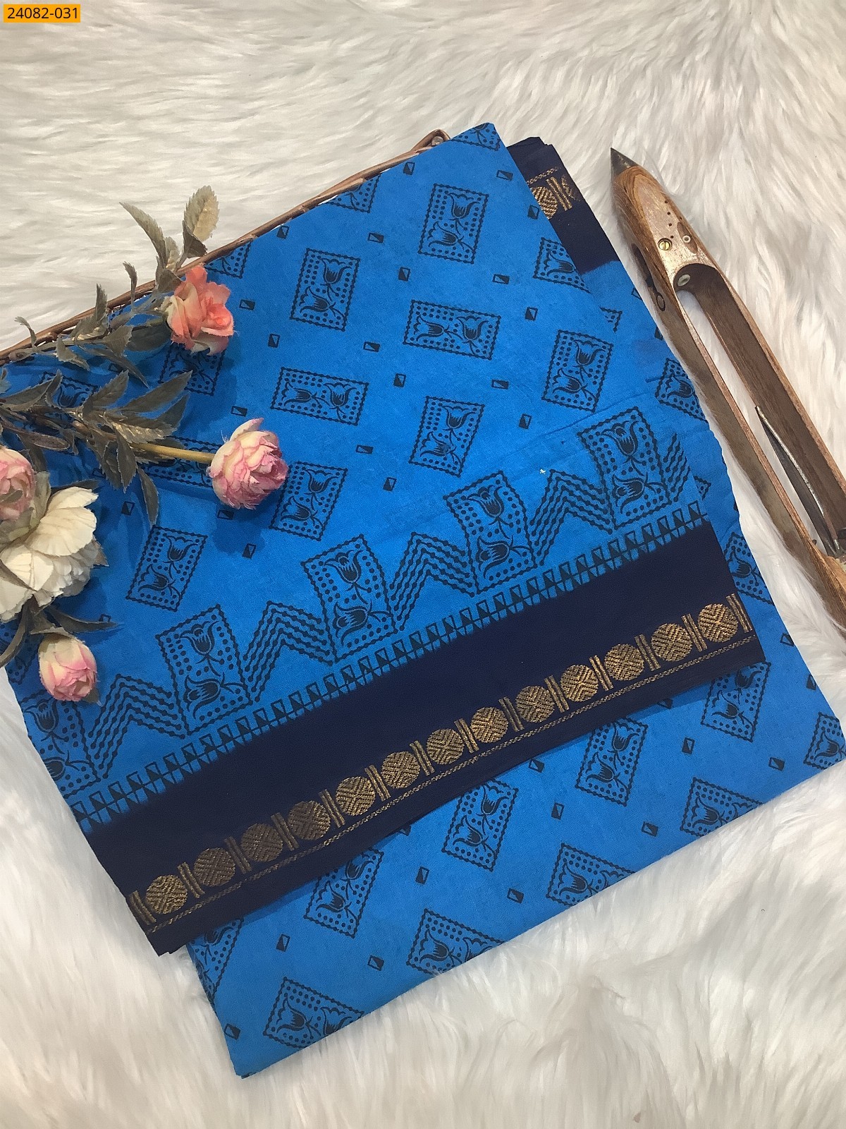 Blue Sungudi Cotton printed saree 