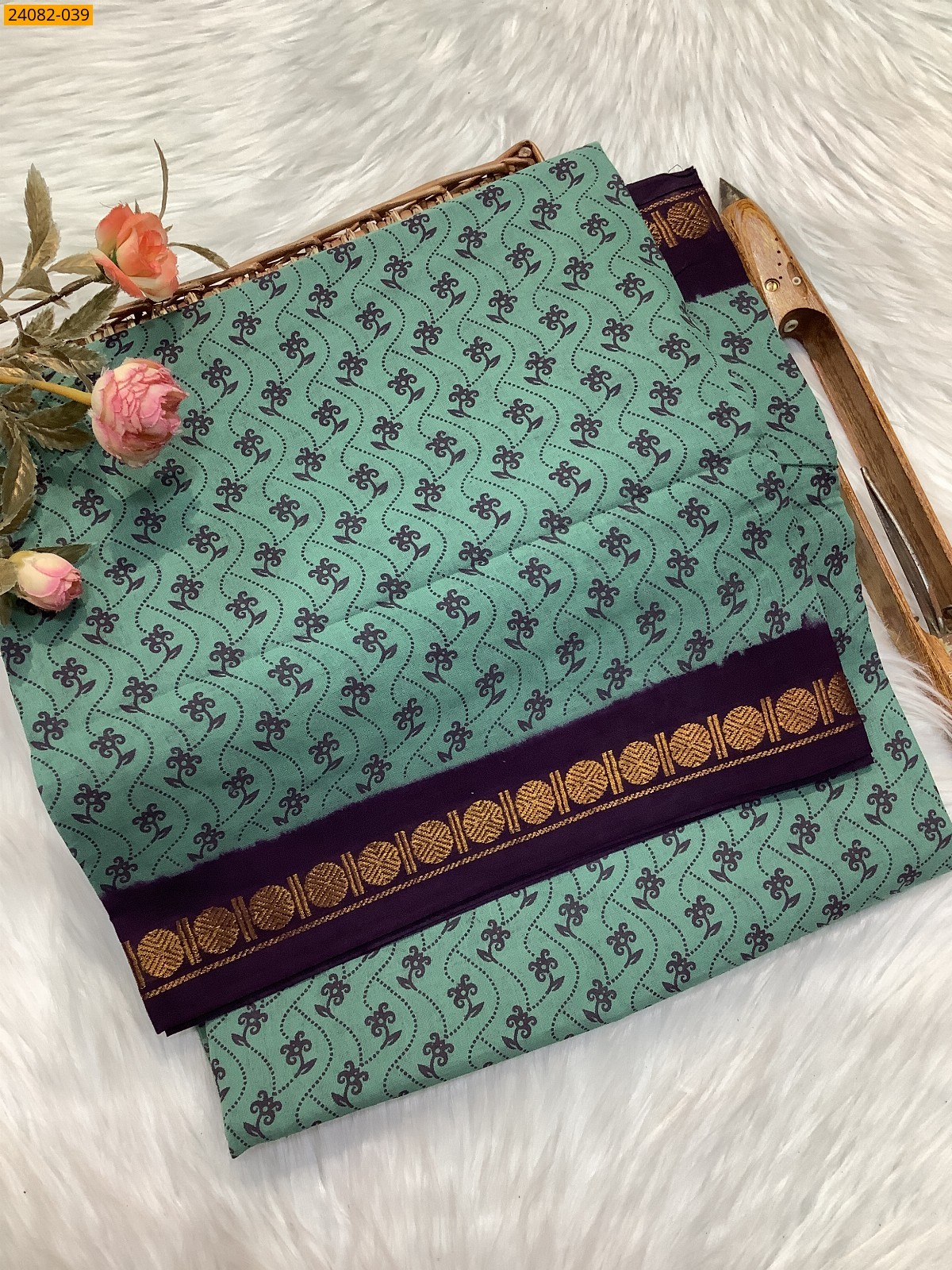 Green Sungudi Cotton printed saree 