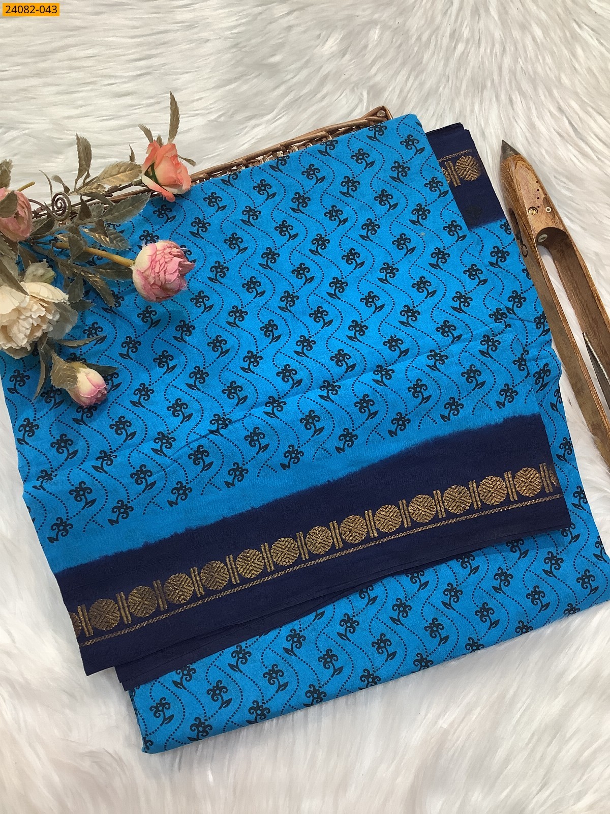 Blue Sungudi Cotton printed saree 