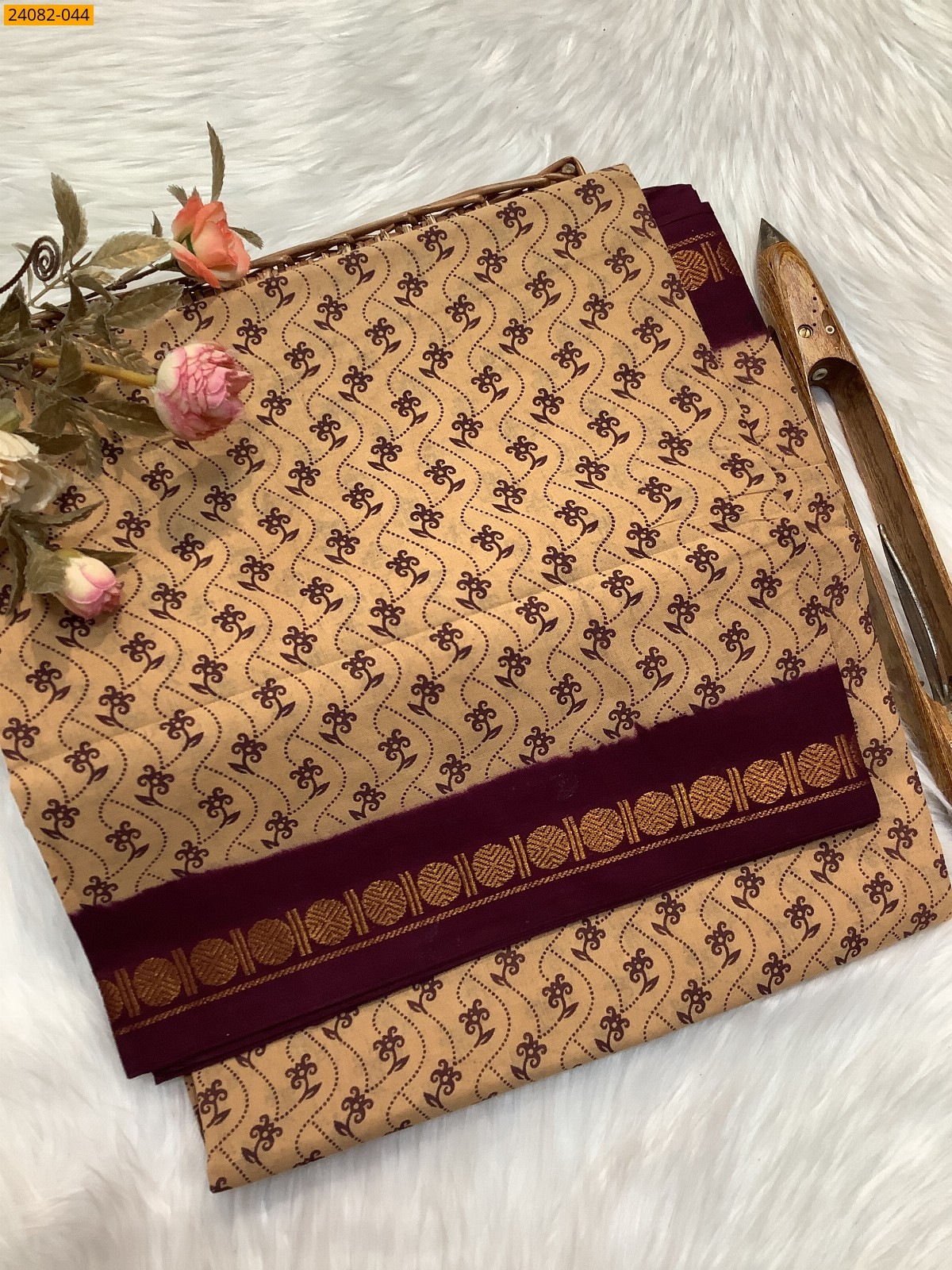 Sandal Sungudi Cotton printed saree 