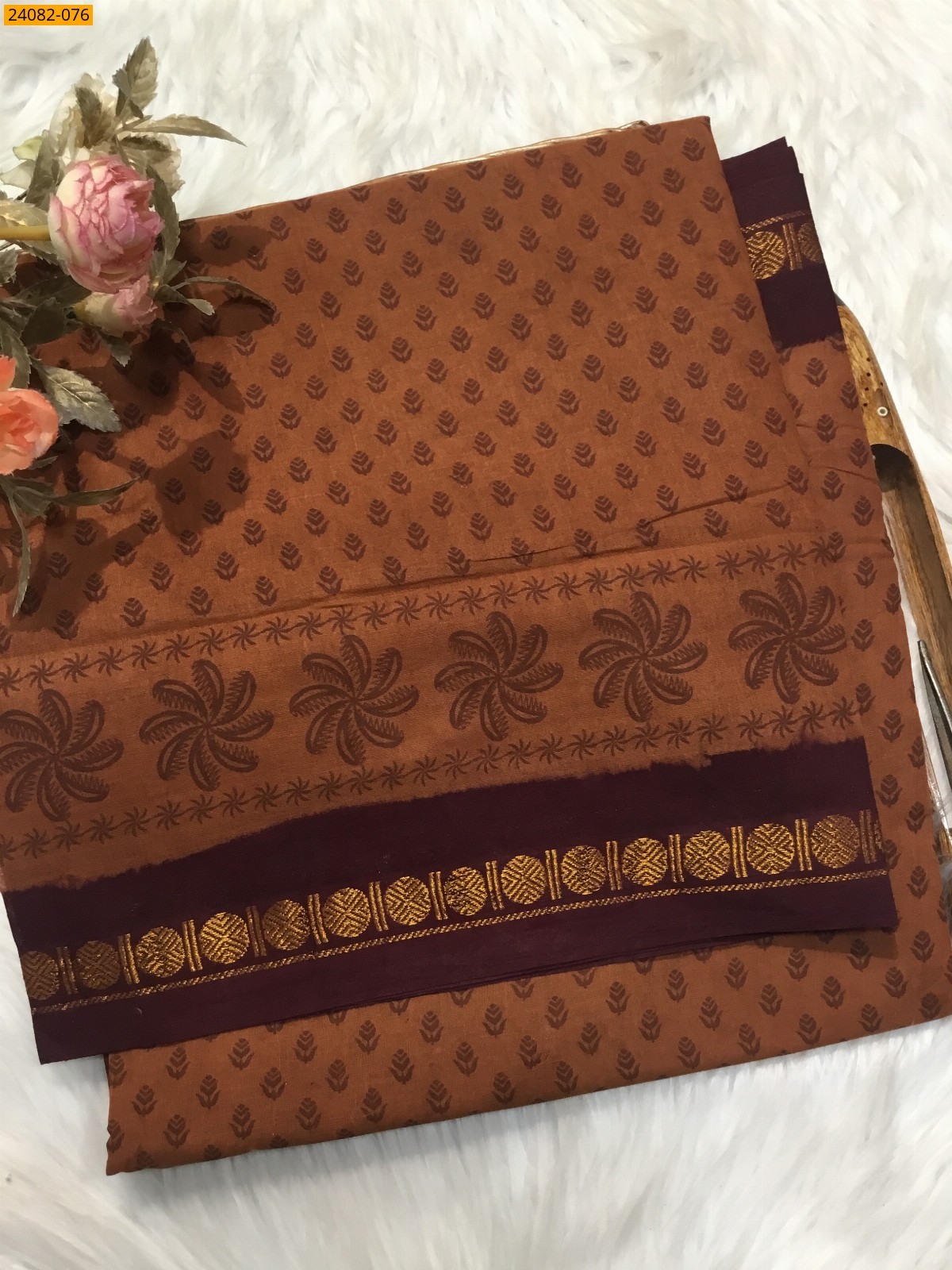 Brown Sungudi Cotton printed saree 