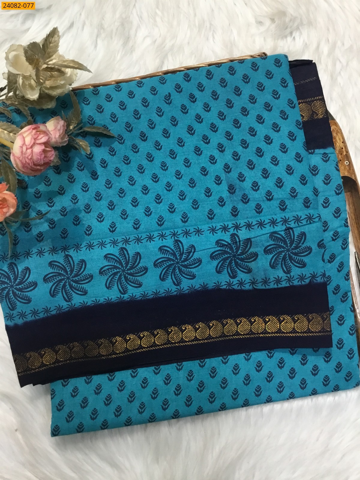 Sky Blue Sungudi Cotton printed saree 