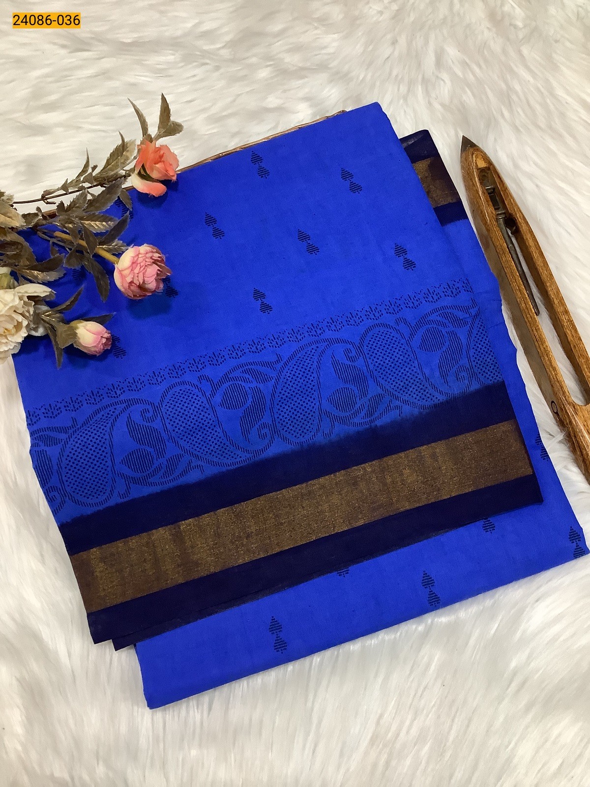 Royal Blue Cotton printed sarees