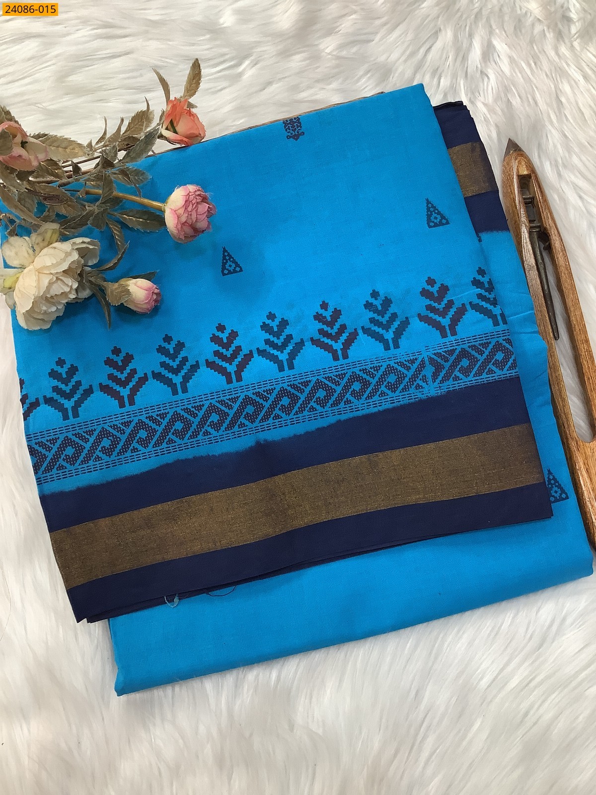 Blue Cotton printed sarees