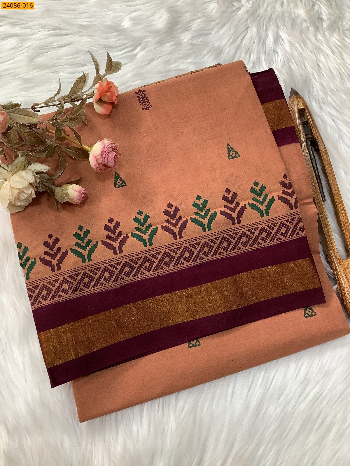 Brown Cotton printed sarees