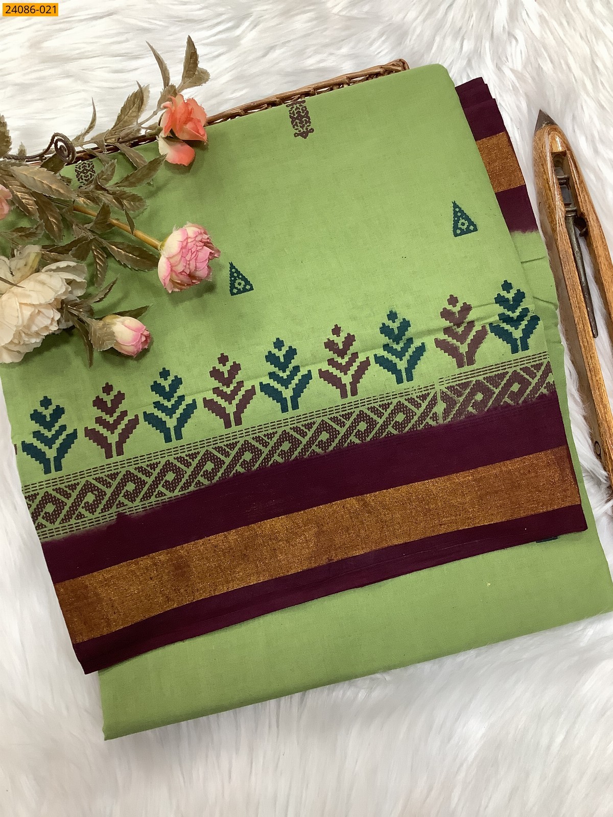 Light Green Cotton printed sarees