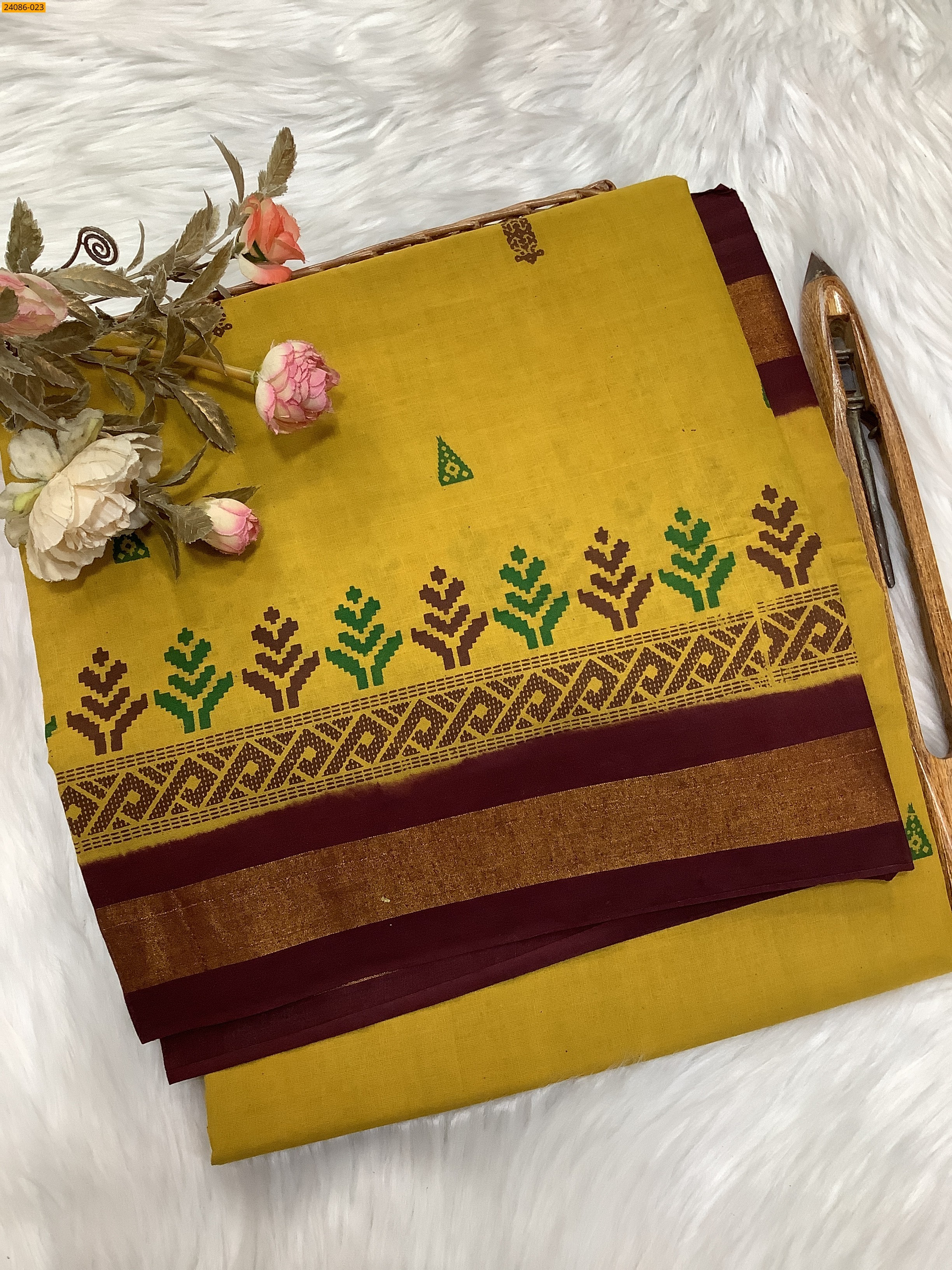 Yellow Tirupur Dyed Printed Cotton Saree