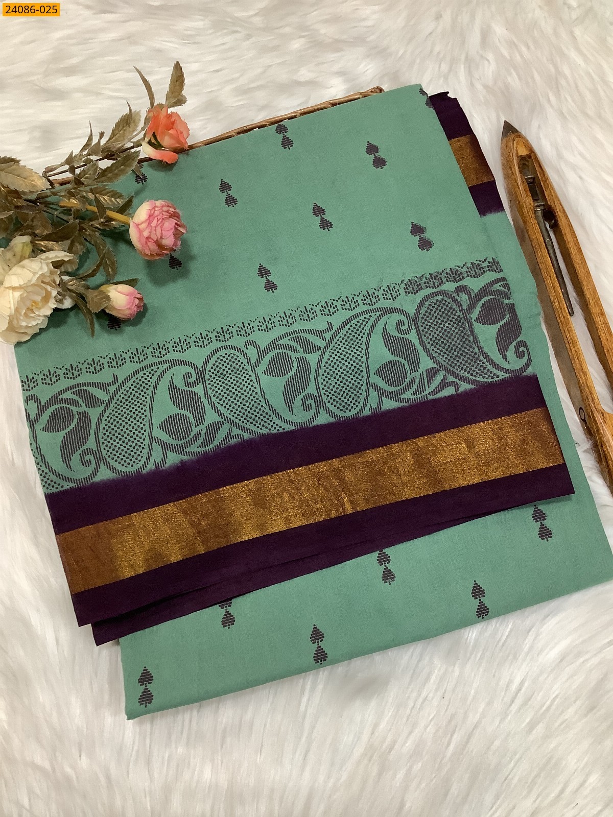 Green Tirupur Dyed Printed Cotton Saree