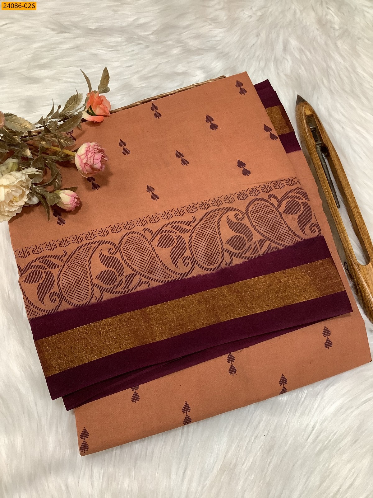 Brown Tirupur Dyed Printed Cotton Saree