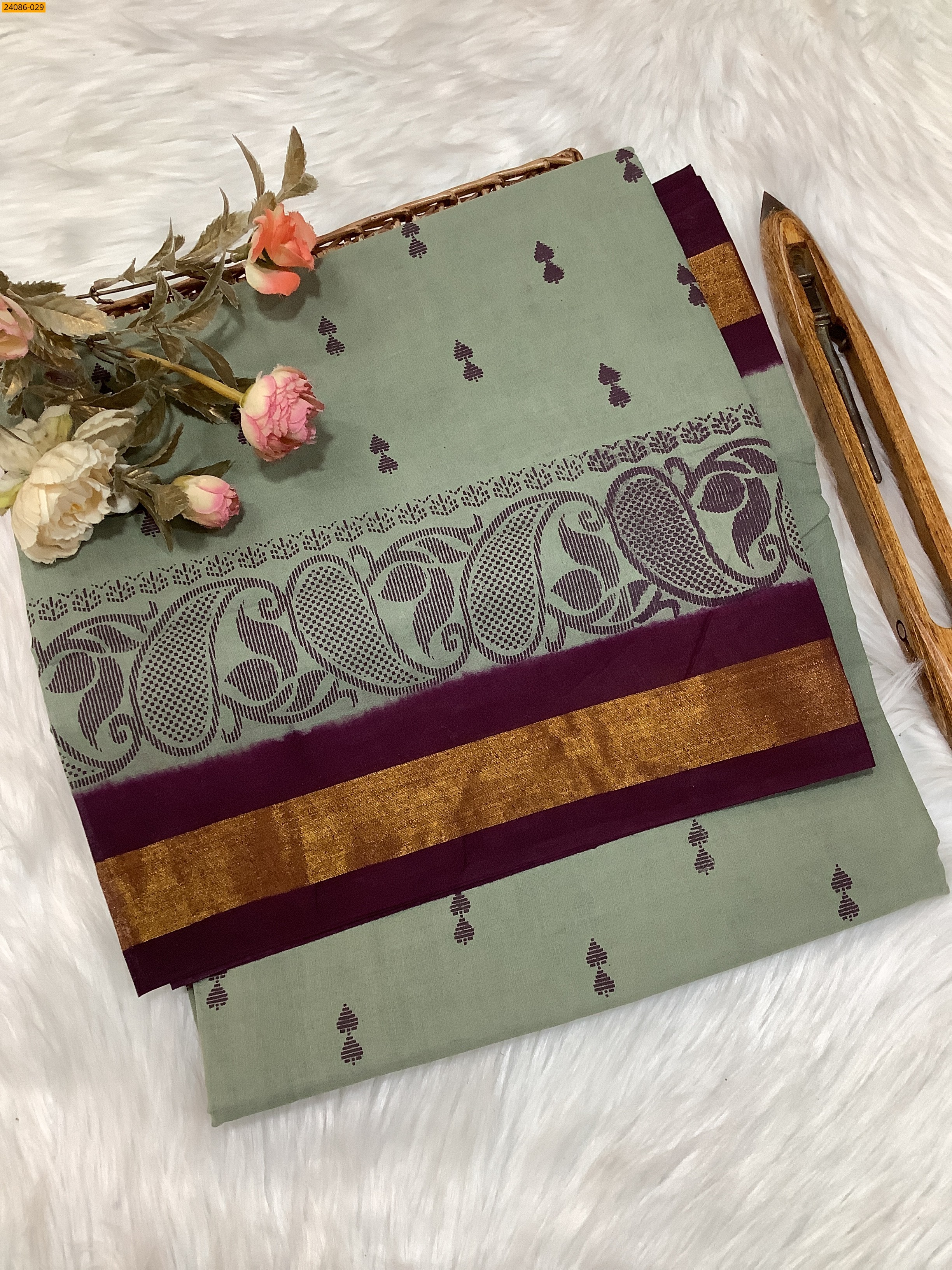 Green Tirupur Dyed Printed Cotton Saree
