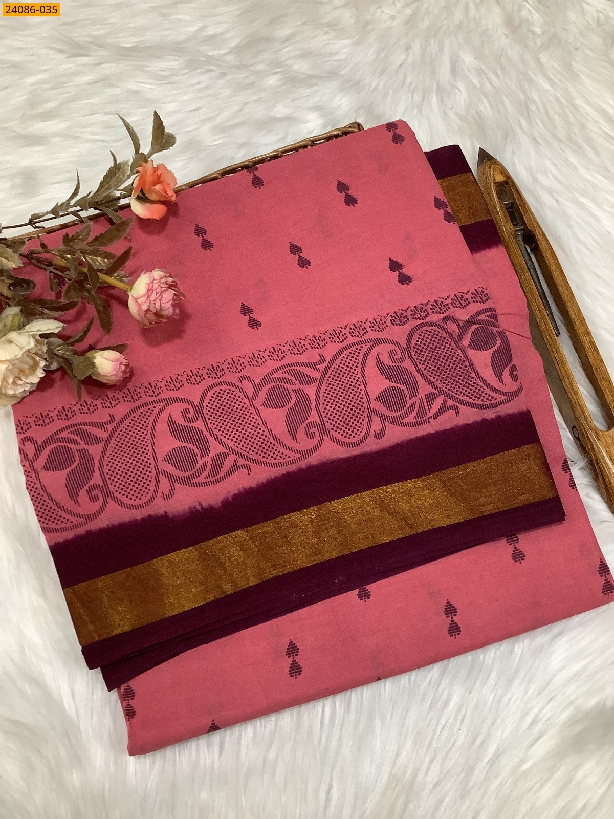 Pink Tirupur Dyed Printed Cotton Saree