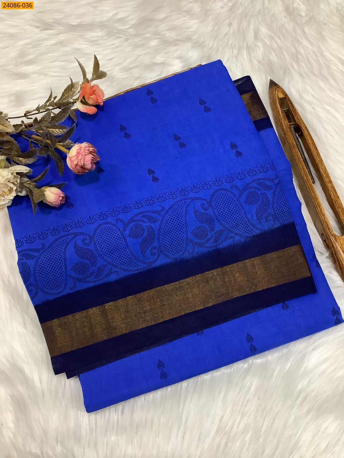 Royal Blue Tirupur Dyed Printed Cotton Saree
