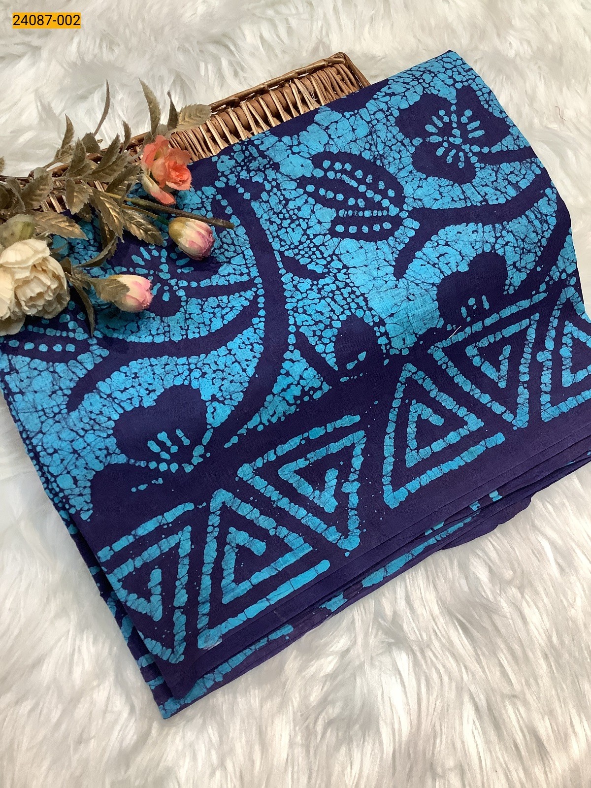 Sky Blue Batik Print Cotton sarees