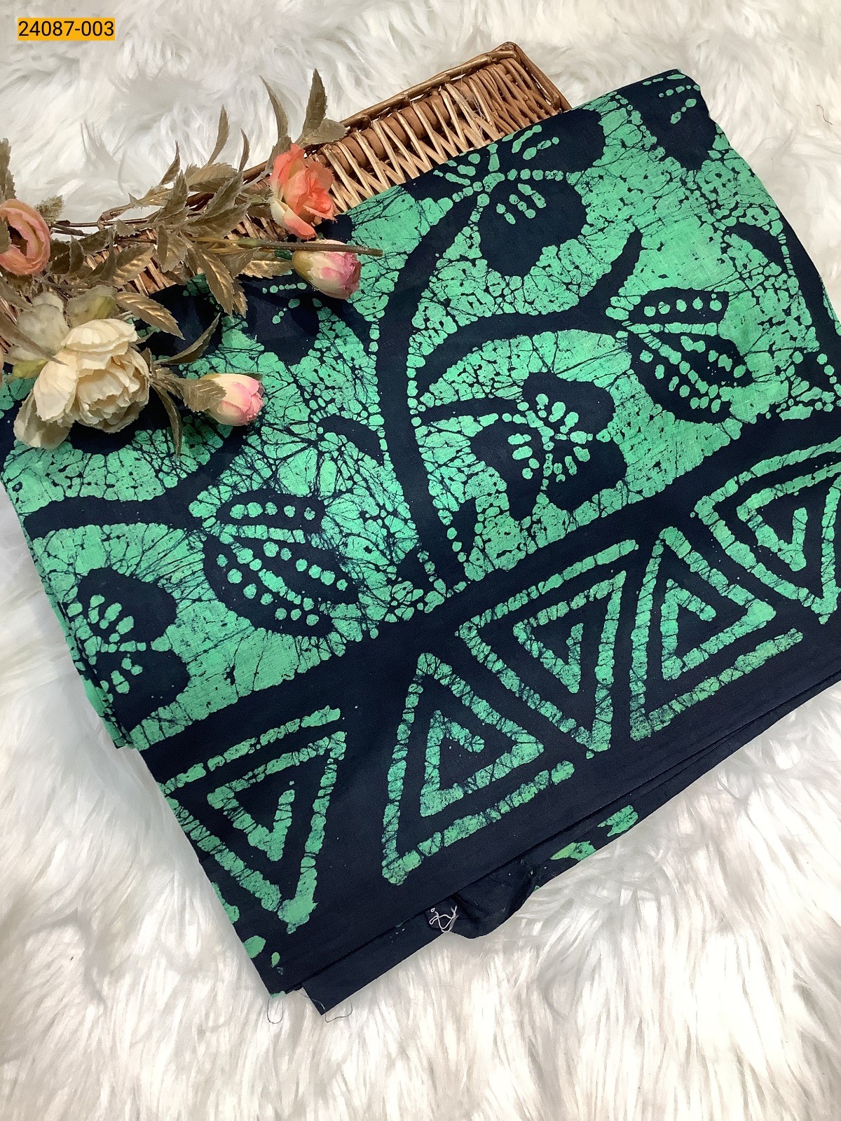Green Batik Print Cotton sarees
