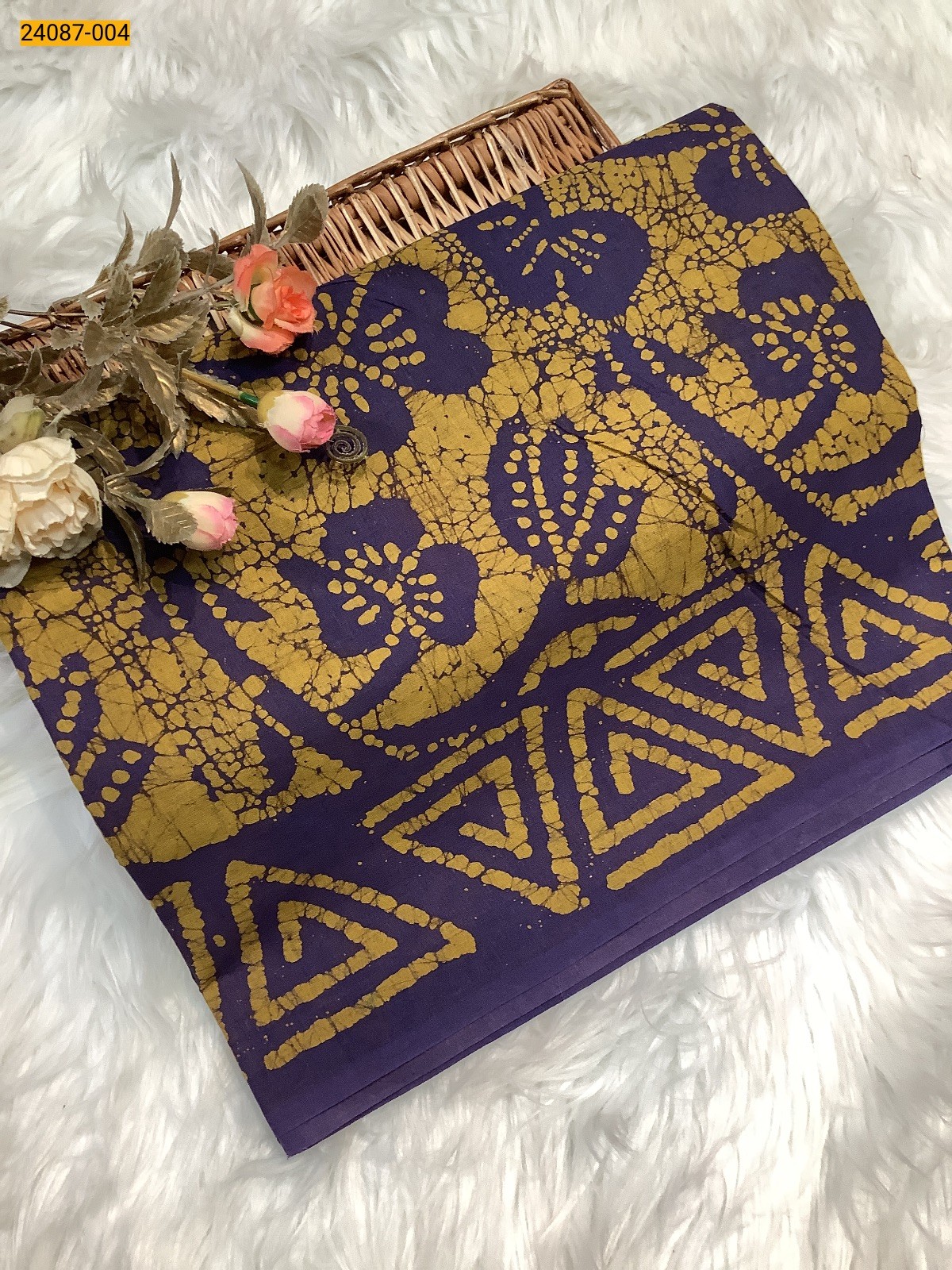 Yellow Batik Print Cotton sarees