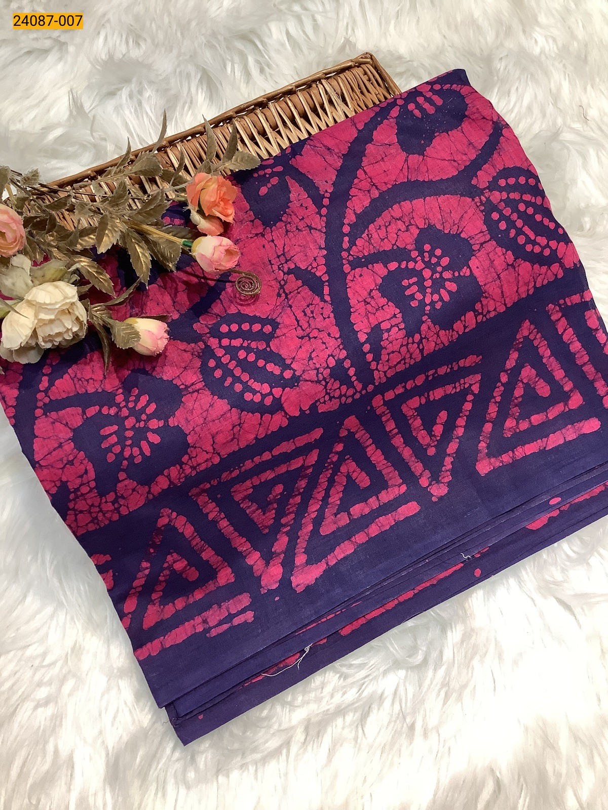 Pink Batik Print Cotton sarees
